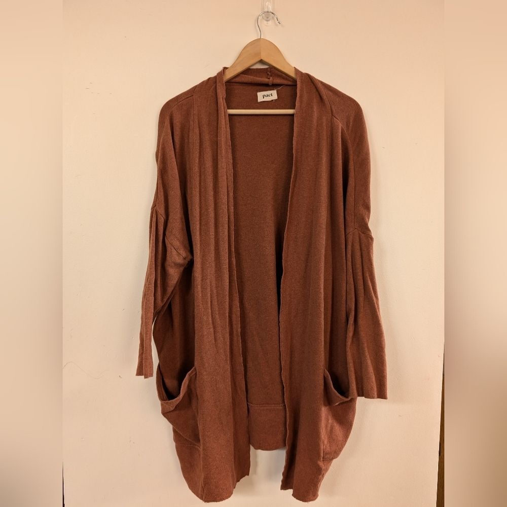 PACT 100% Organic Cotton Airplane Cardigan Open Orange Brown M/L Medium Large